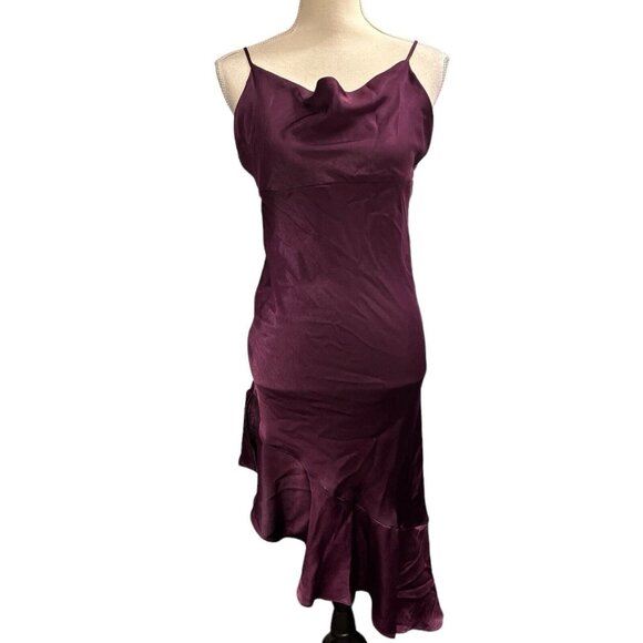 Allen Schwartz Slip Dress 4 Purple Satin Midi Asymmetrical Ruffle Fairy Prom Y2K - Picture 1 of 10